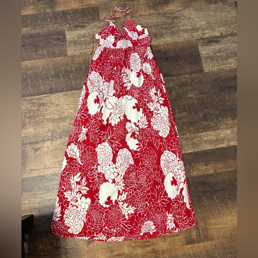 Tibi Silk Red and White Floral Maxi Dress